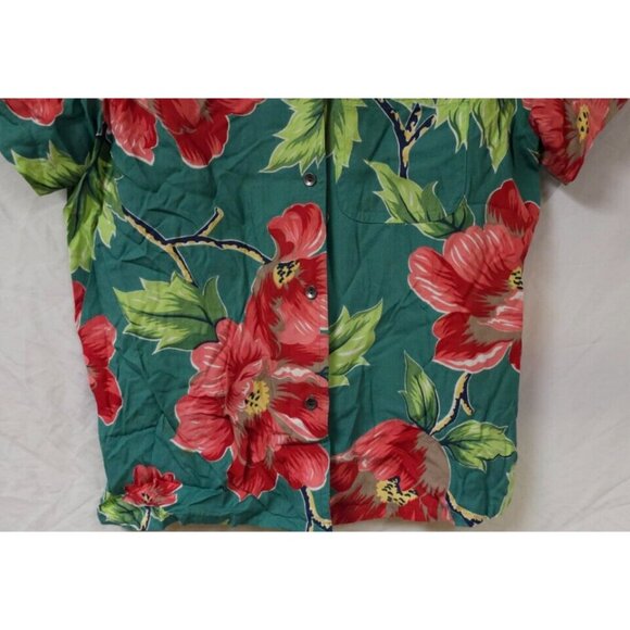 Liz Claiborne Lizwear Womens Small Green Red Floral Hawaiian Button Rayon Top - Picture 4 of 8